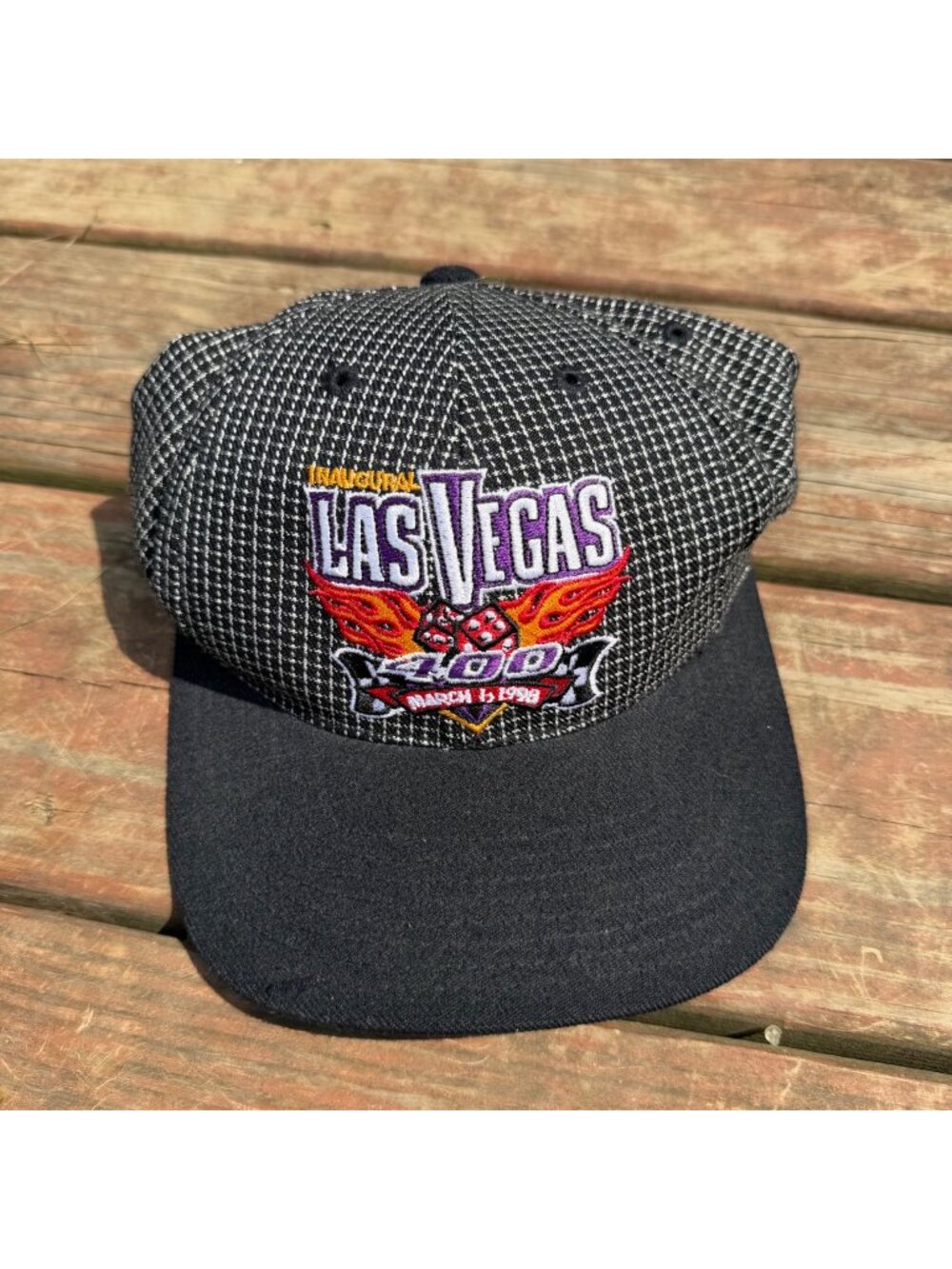 Vintage 1998 Las Vegas 400 Logo Hat One Size Black & White Checkered Pattern